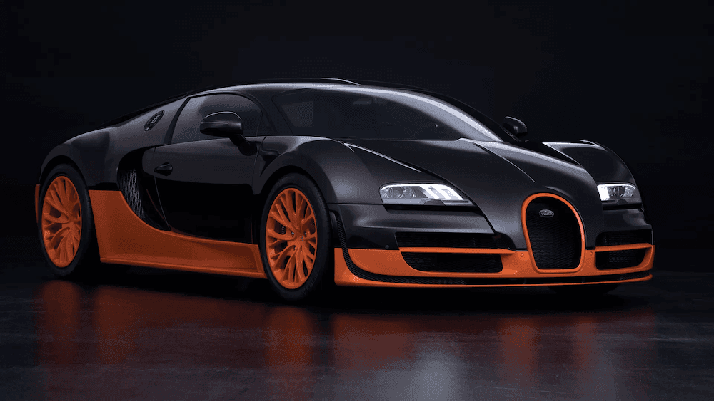 A black and red Bugatti Veyron Super Sport