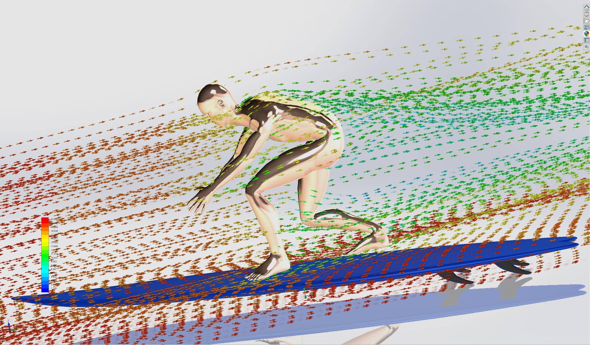 Aerodynamic analysis of Ian Walsh on his surf board - image by Falcon Pursuit