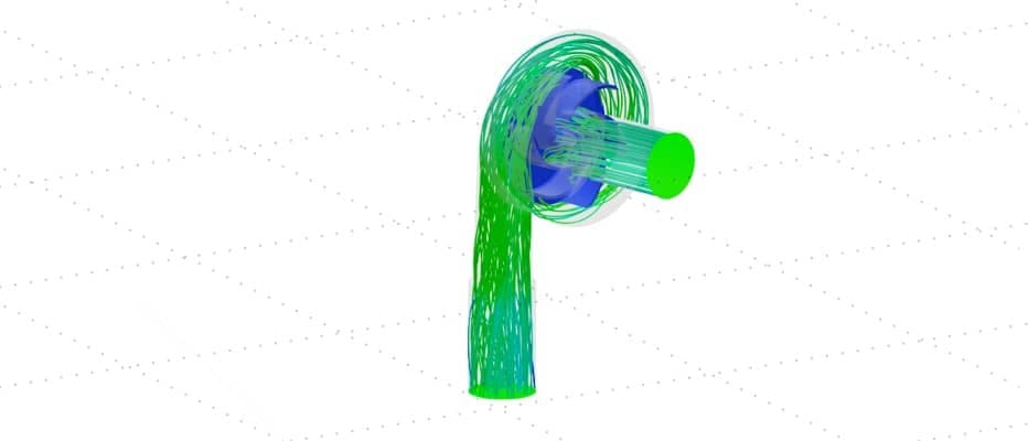 Flow simulation through a pump impeller and volute