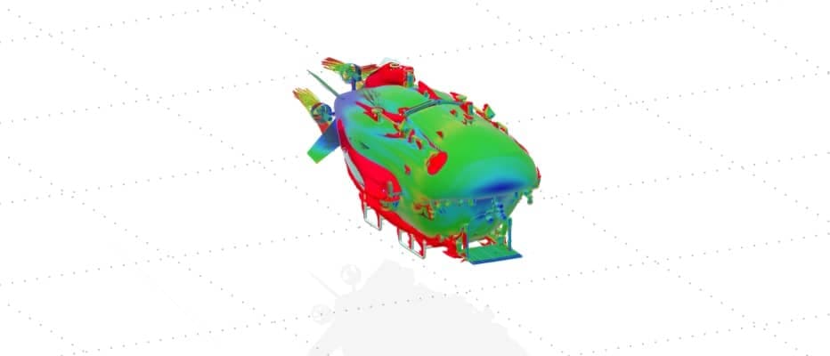 Hydrodynamic simulation around a research submarine